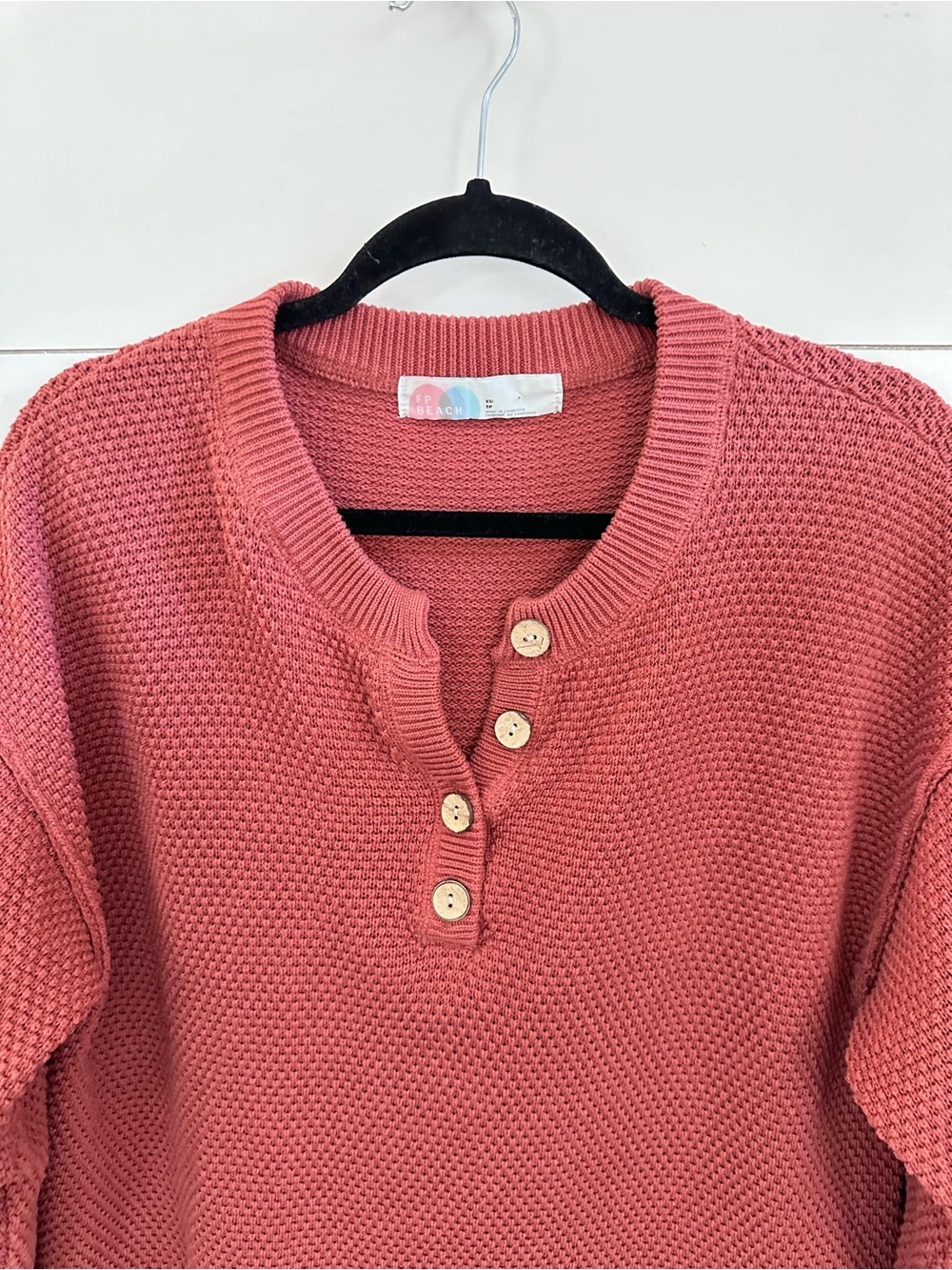 Free People Beach XS Hailee rust oversized waffle 1/2 button crew cotton tunic - Picture 6 of 15